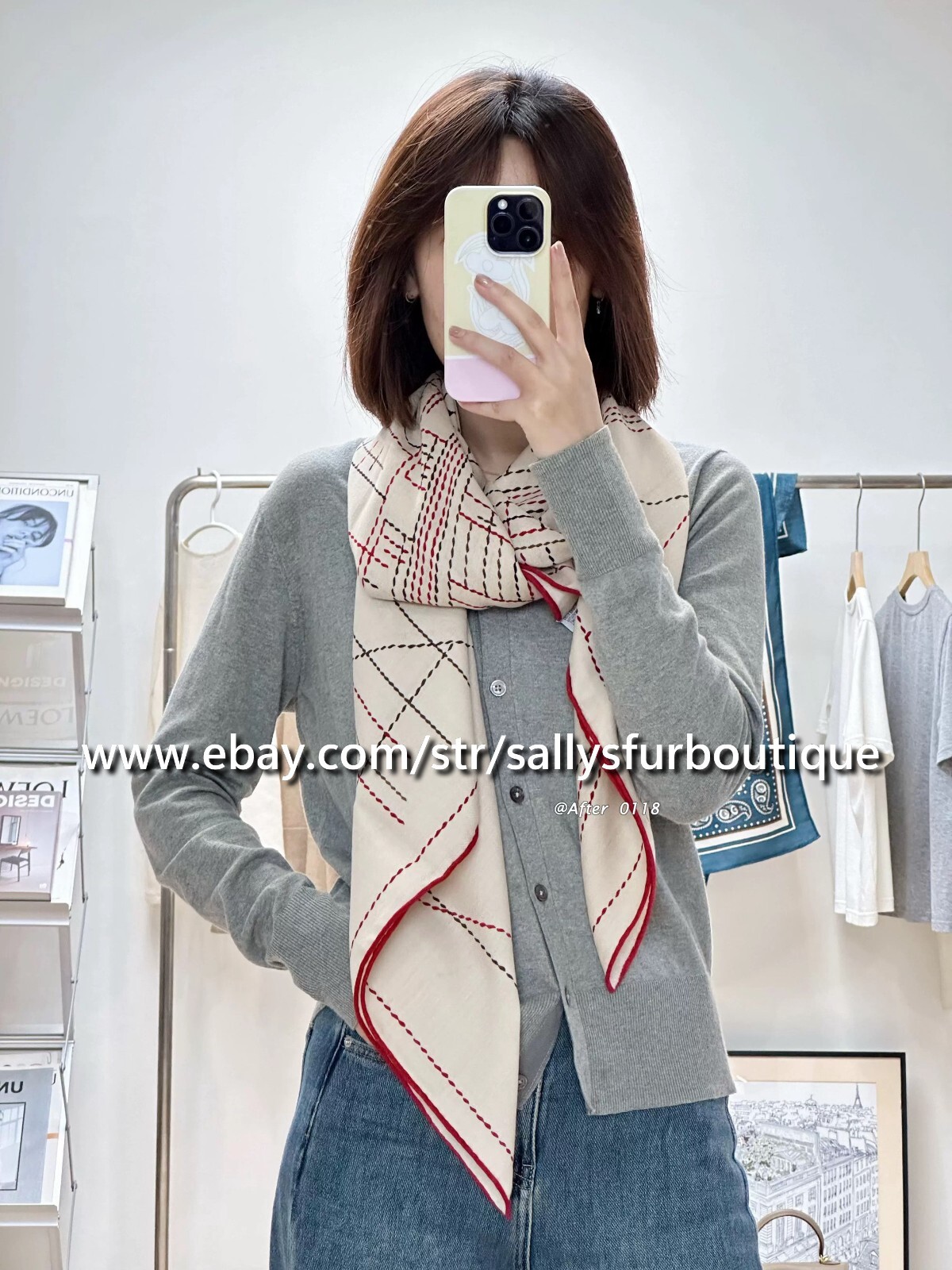 80% Cashmere & 20% Silk Wrap Scarf House Stripes Print Square Shawl 53″