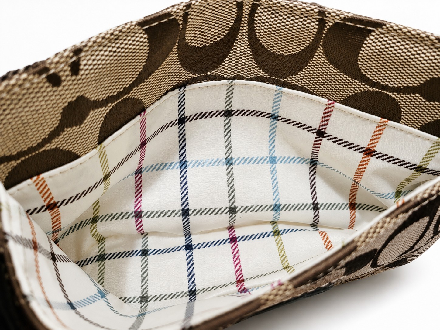 Vtg Coach Bleecker Legacy Signature Jacquard & Leather Tattersall Wristlet NWOT
