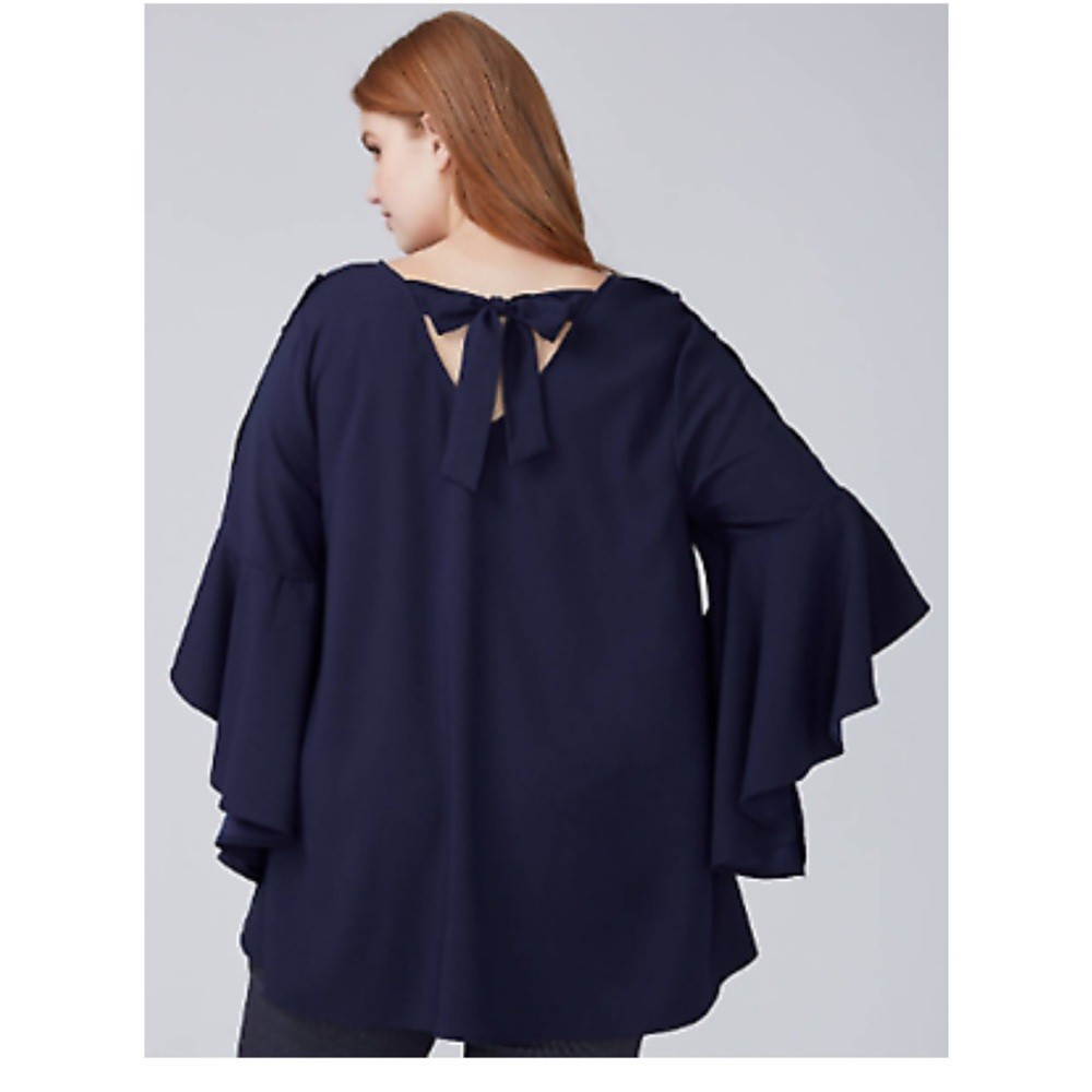 Roaman’s Navy Blue Bell Sleeve Blouse Tie Back Tunic Plus Size 18/20 NWT