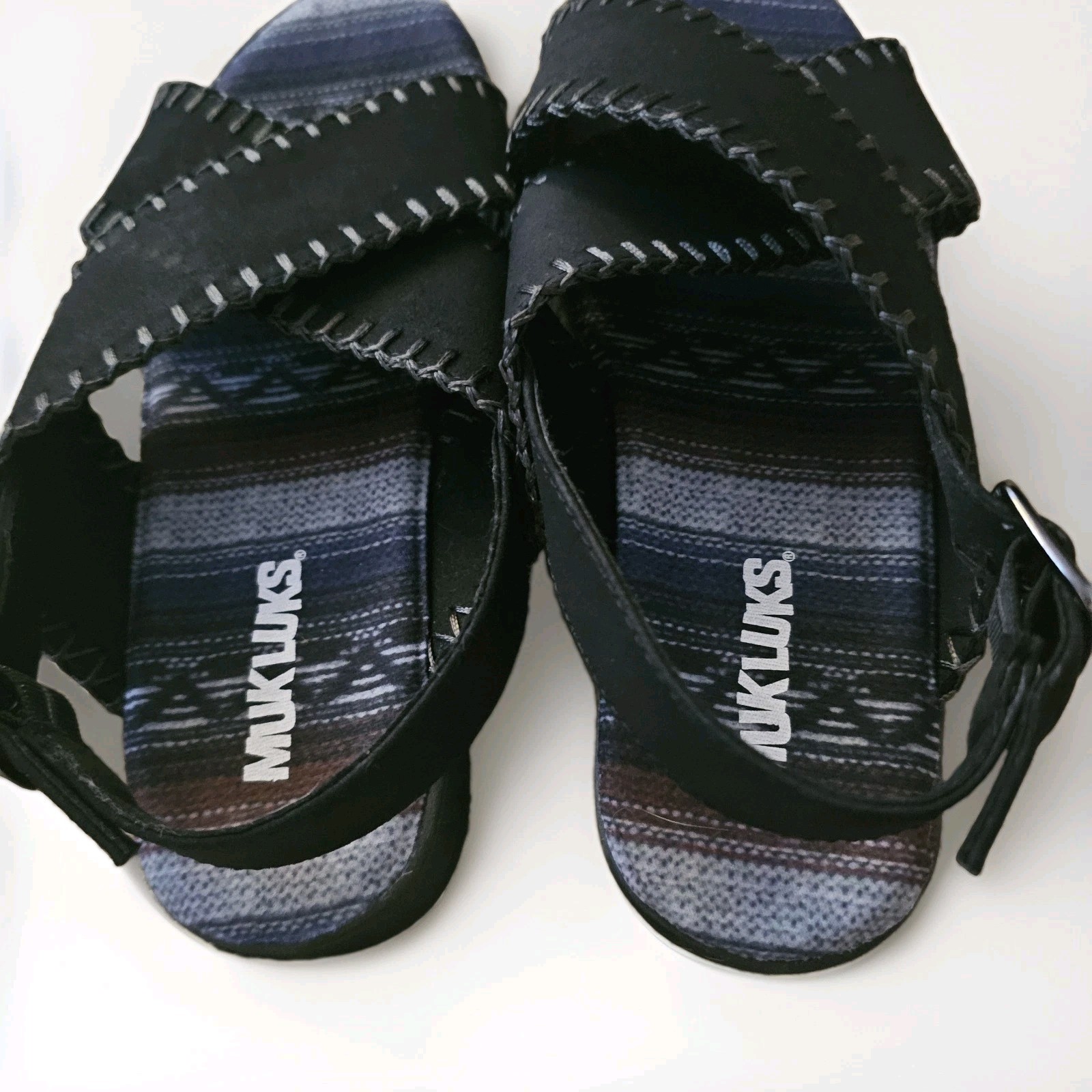 MUK LUKS Women’s Black Faux Suede Wedge Strappy Slingback Sandals 8.5
