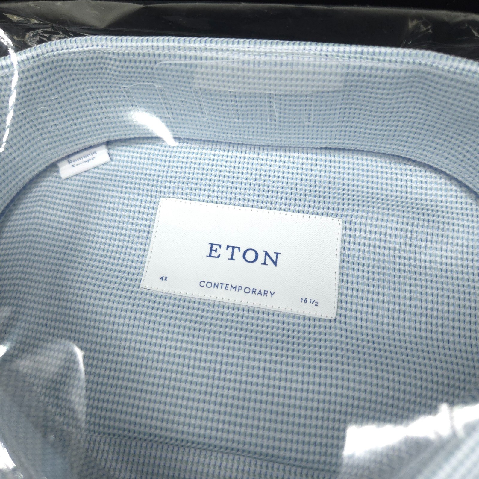 Eton Dress Button Shirt -16.5 37- Slate Blue White Contemporary ROYAL TWILL slim