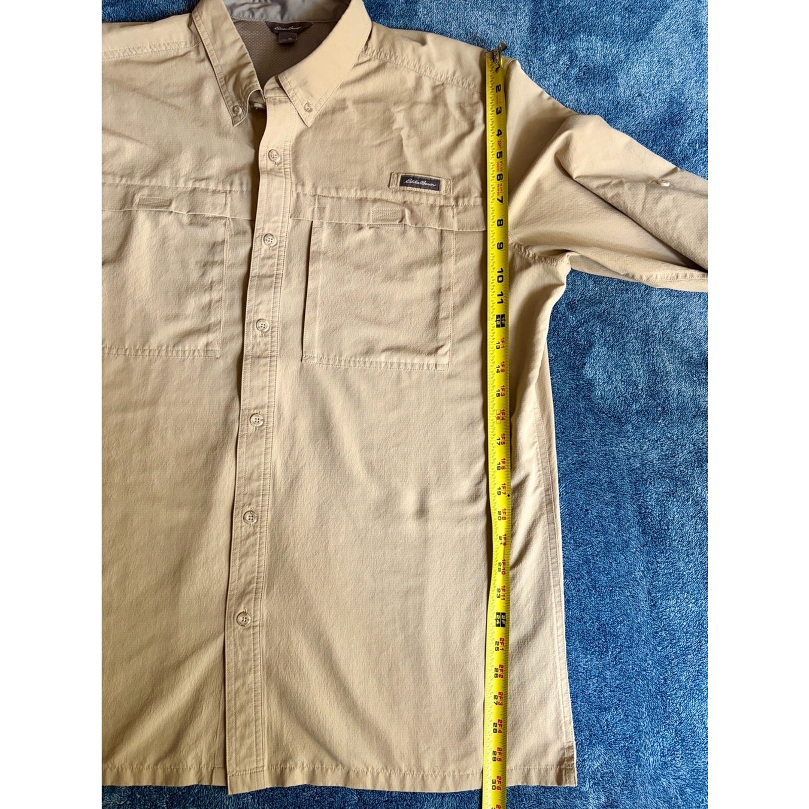 Eddie Bauer Men’s Tan Khaki Long Sleeve Sun Protection Performance Trail Shirt