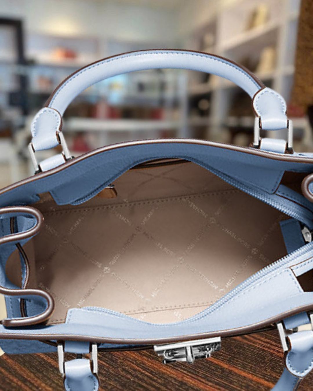 Michael Kors Hamilton Women Small MK Logo Crossbody Satchel Purse Bag Pale Ocean