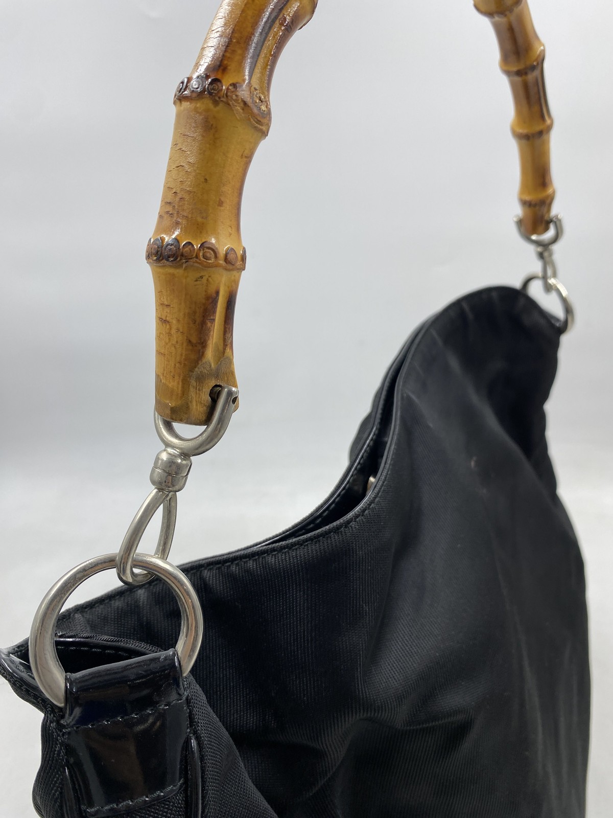 Gucci Black Nylon Bamboo Top Handle Hobo Bag