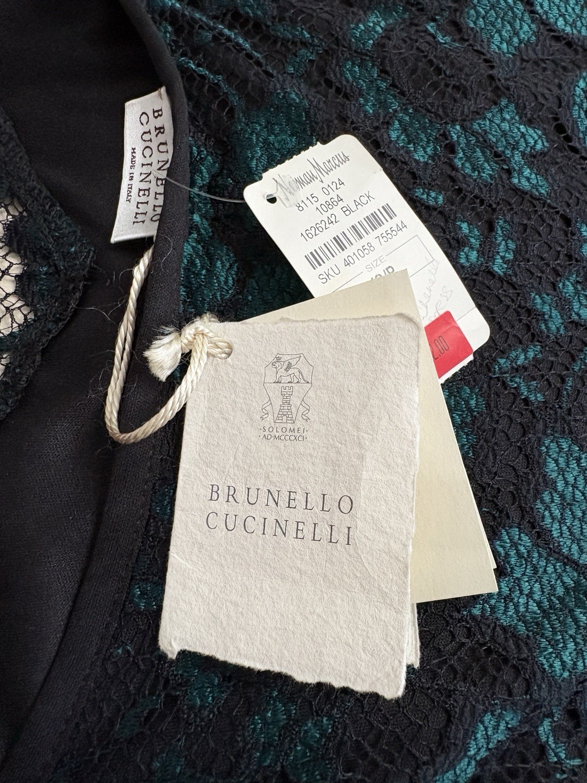 Brunello Cucinelli Black/Green Floral Lace Lined Sheath Dress XXS