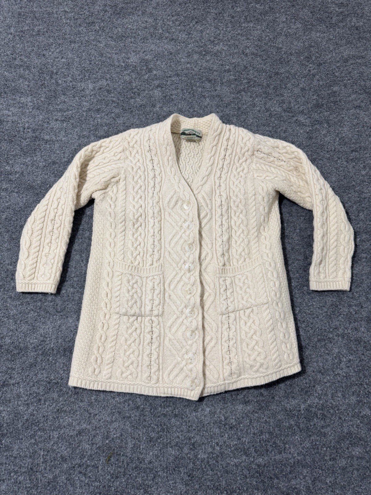 Aran Crafts Cardigan Sweater Womens Large Merino Wool Cable Knit Chunky Ireland