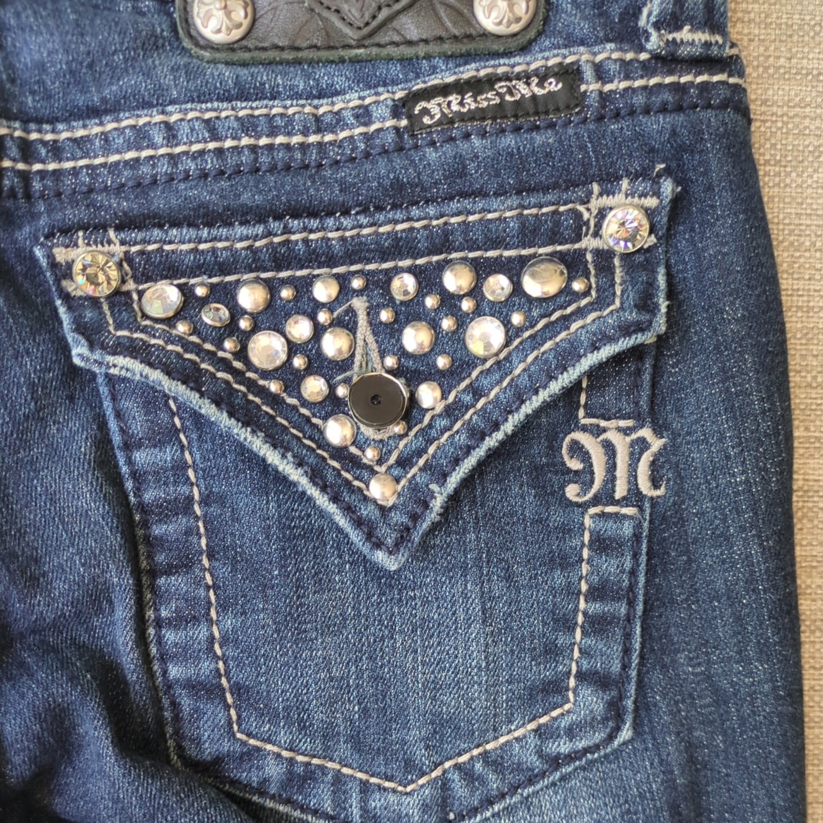Miss Me Boot Cut Blue Jeans Women’s 26×29.5 Flap Wing Pockets JP514BR Low Rise