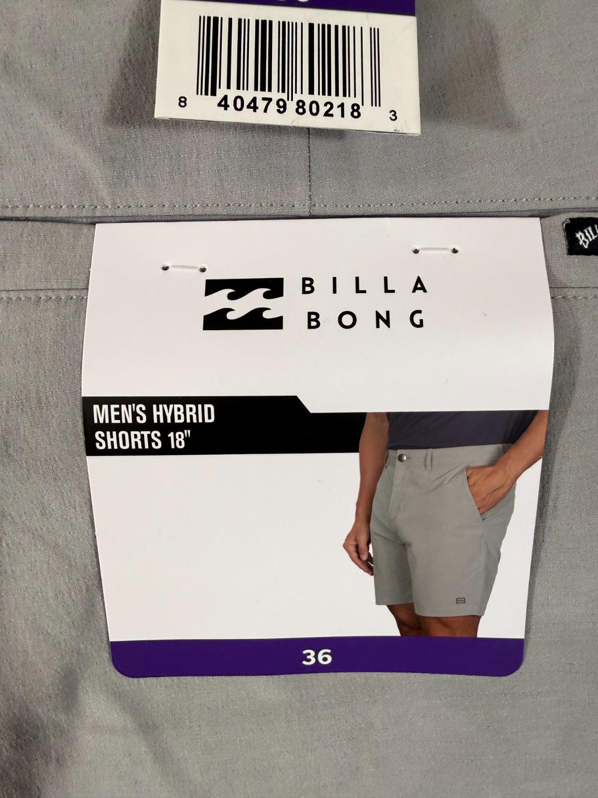 Billabong Hybrid Shorts Mens 36 Light Gray Flat Front Performance Stretch NWT