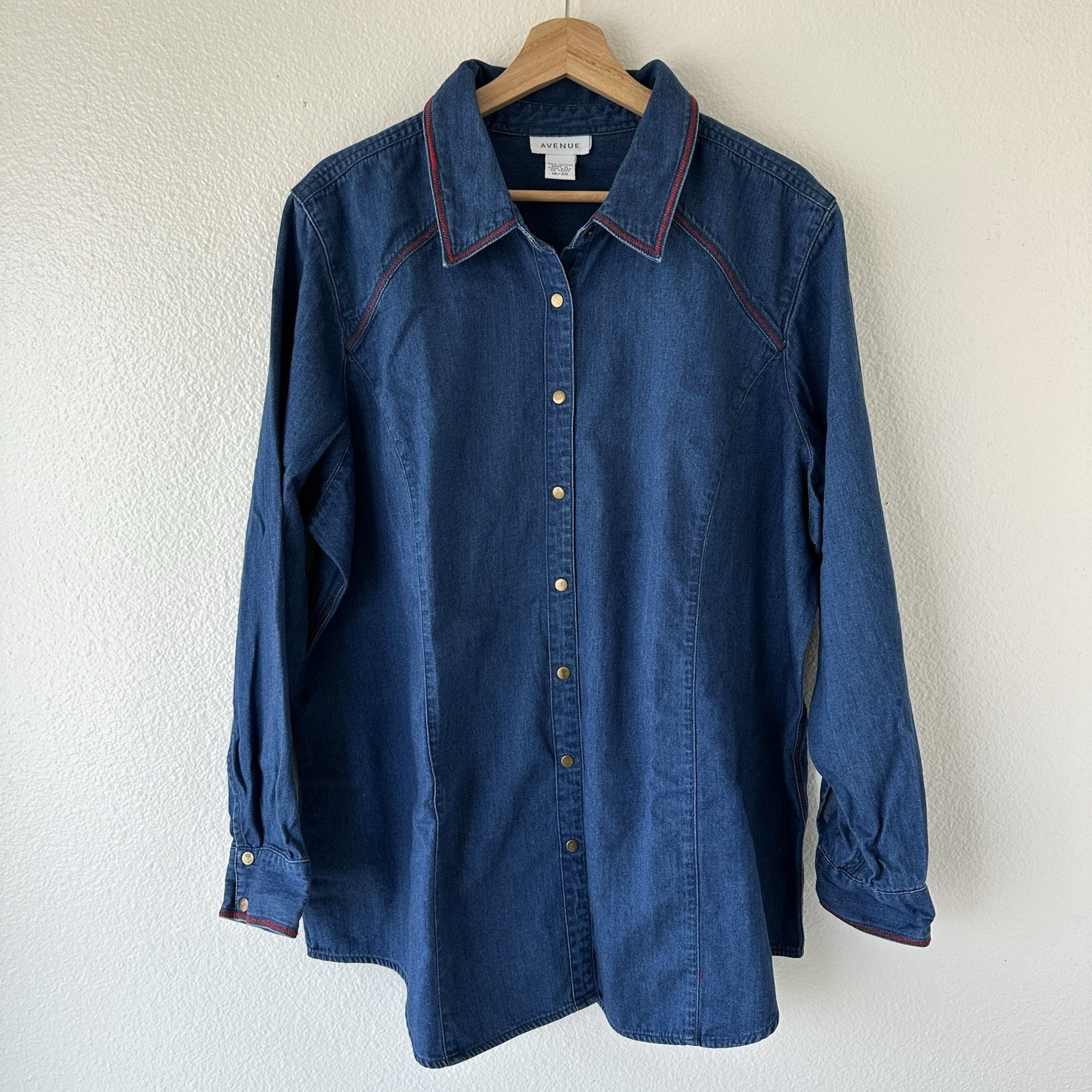 Vintage Denim Western Shirt Women’s 18/20 Red Stitch 100% Cotton Snap Button