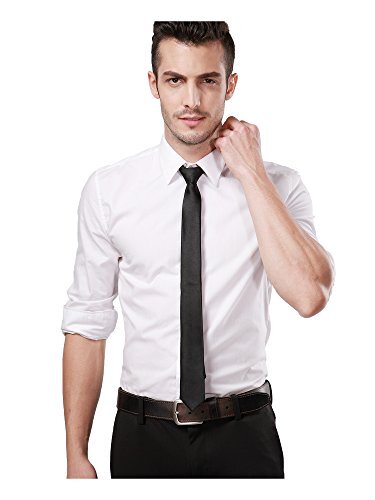 Black Tie Solid Color Skinny Tie Slim Tie for Men 59″L x 2″W Black Skinny