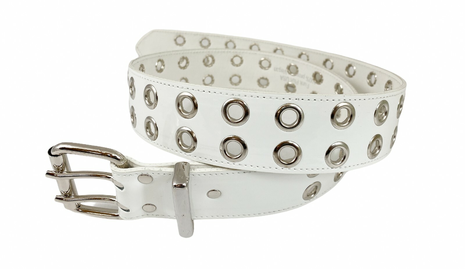 White Patent 2 Row Eyelet Grommet Uniform Belt USA Made Rock Goth Funk Plus