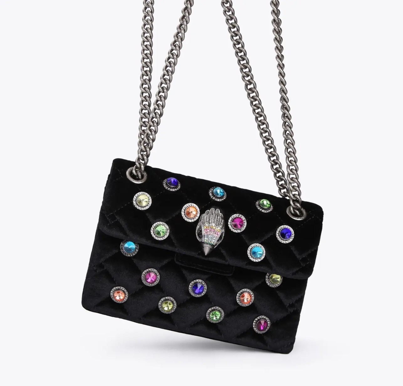 Kurt Geiger London Black Velvet Quilted Crossbody Bag Crystal Eagle 20×8×15cm