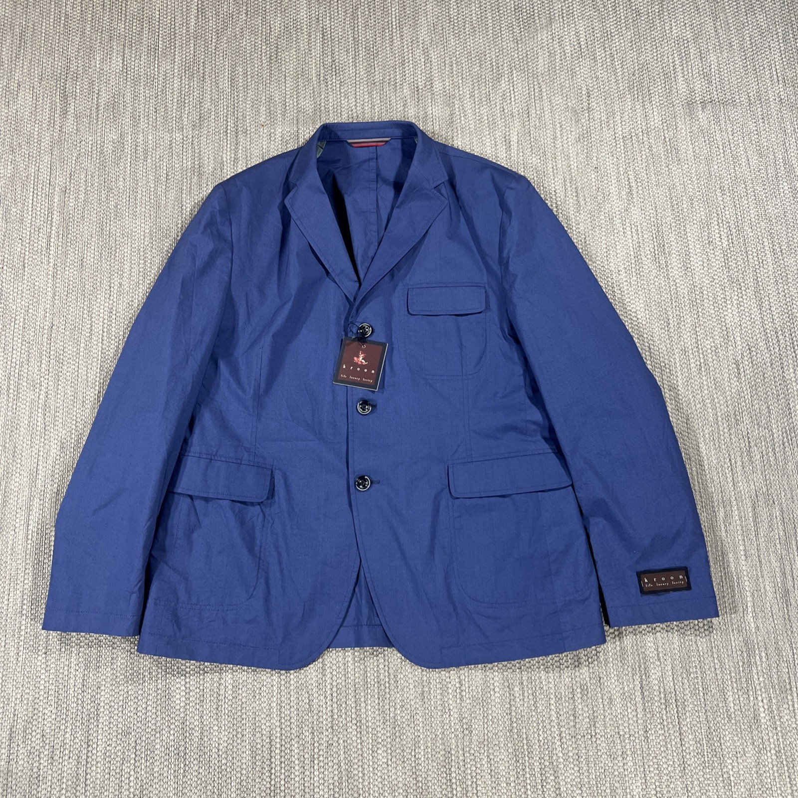 Kroon Blazer Men’s 44R King Blue Cotton Modern Fit Unlined Luxury Sport Jacket