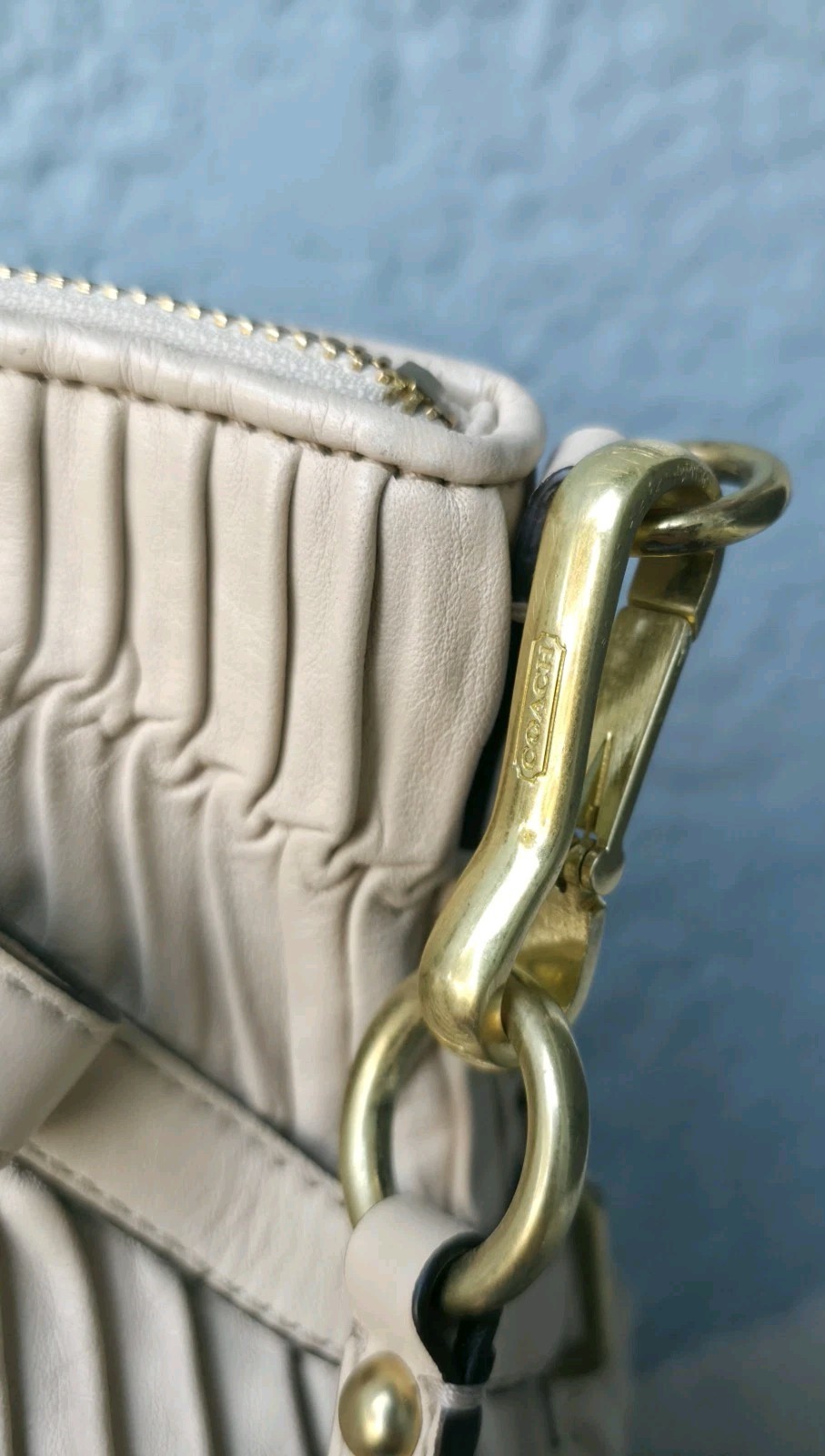 Coach Madison Sophia Gathered Leather Shoulder Bag Satchel Cream Parchment Beige