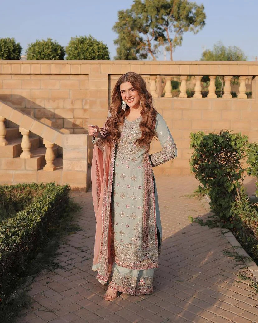 Pakistani Sea Green & Pink Embroidered Suit set Ready to wear for Festivals