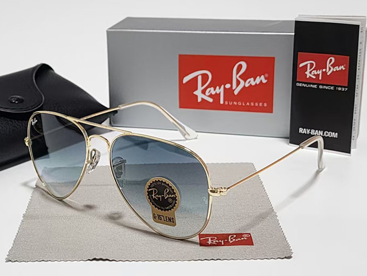 New Ray-Ban RB3025 Aviator Pilot Sunglasses Gold Frame 58mm Glass Blue Lens 58mm