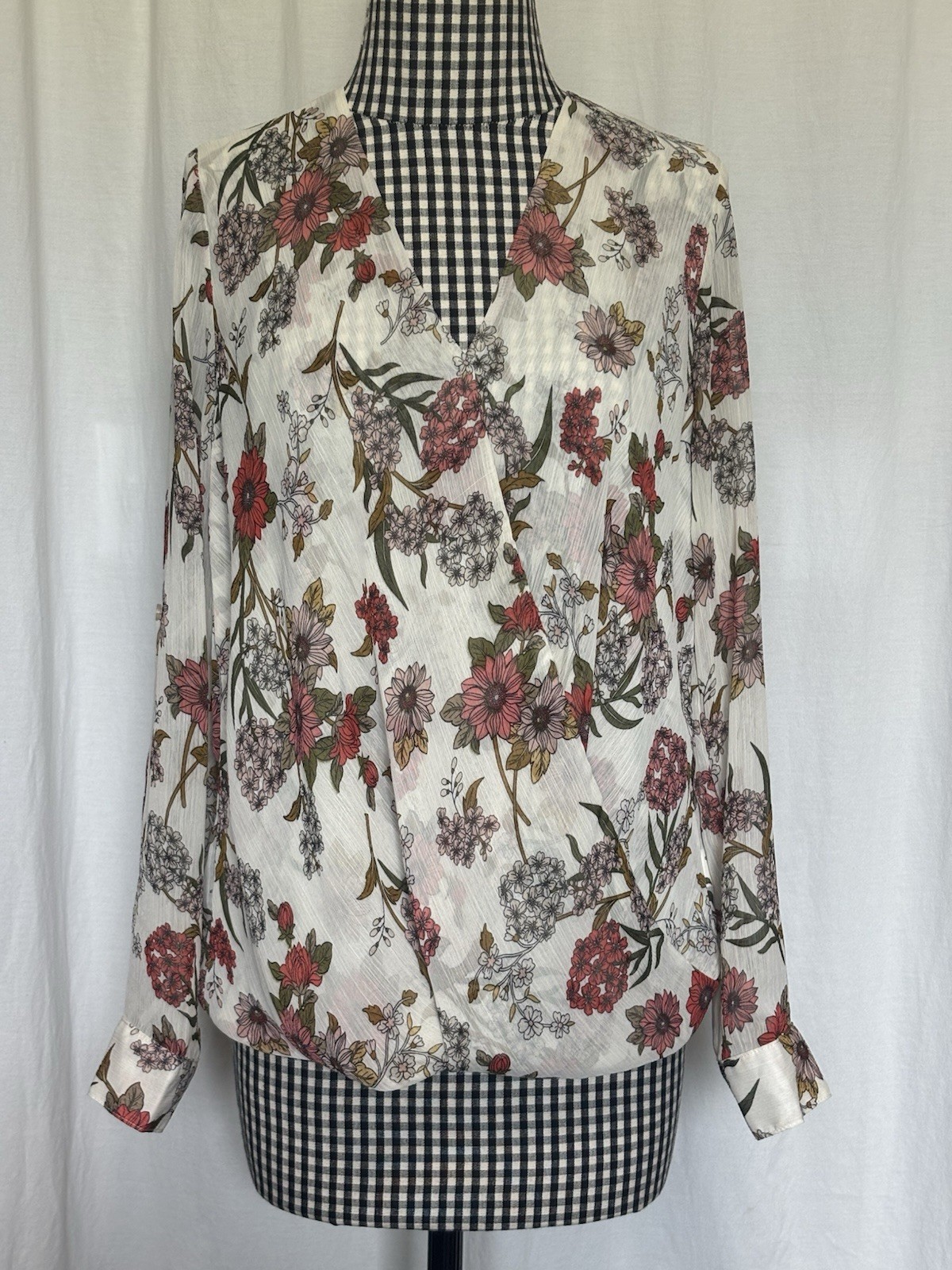 Kut From The Kloth Roll tab Sleeves Floral Faux Wrap Womens Sheer Top Size M