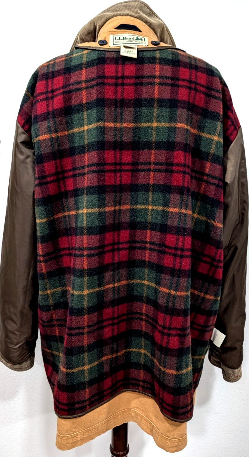 Vtg LL BEAN Barn Chore Coat Tan Canvas Red Plaid Wool Lining Men’s XXL TALL EUC*