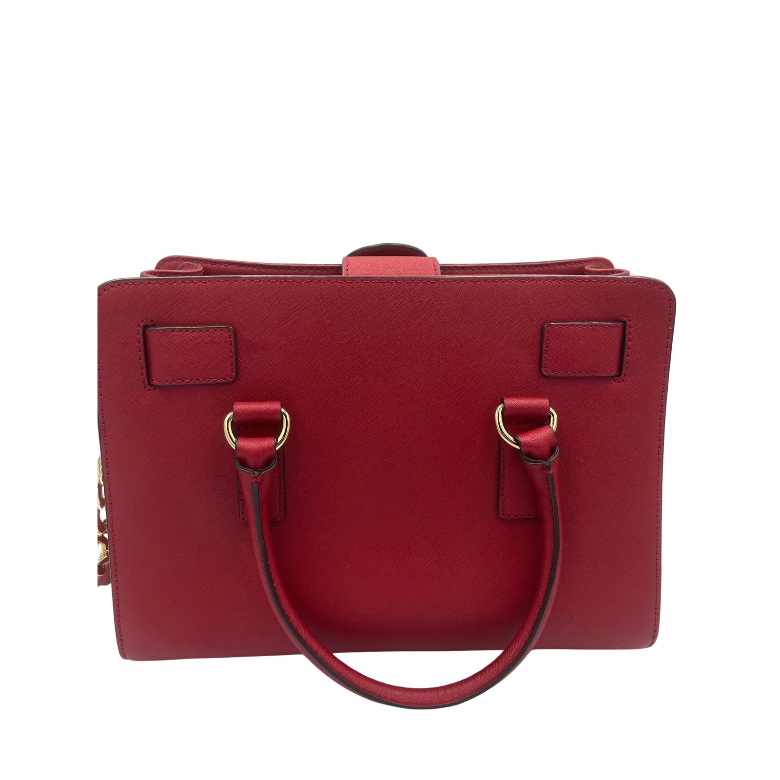 Michael Kors Hamilton Satchl Red Saffiano Leathr Gold Lock Handbag Medium 1TVUYL