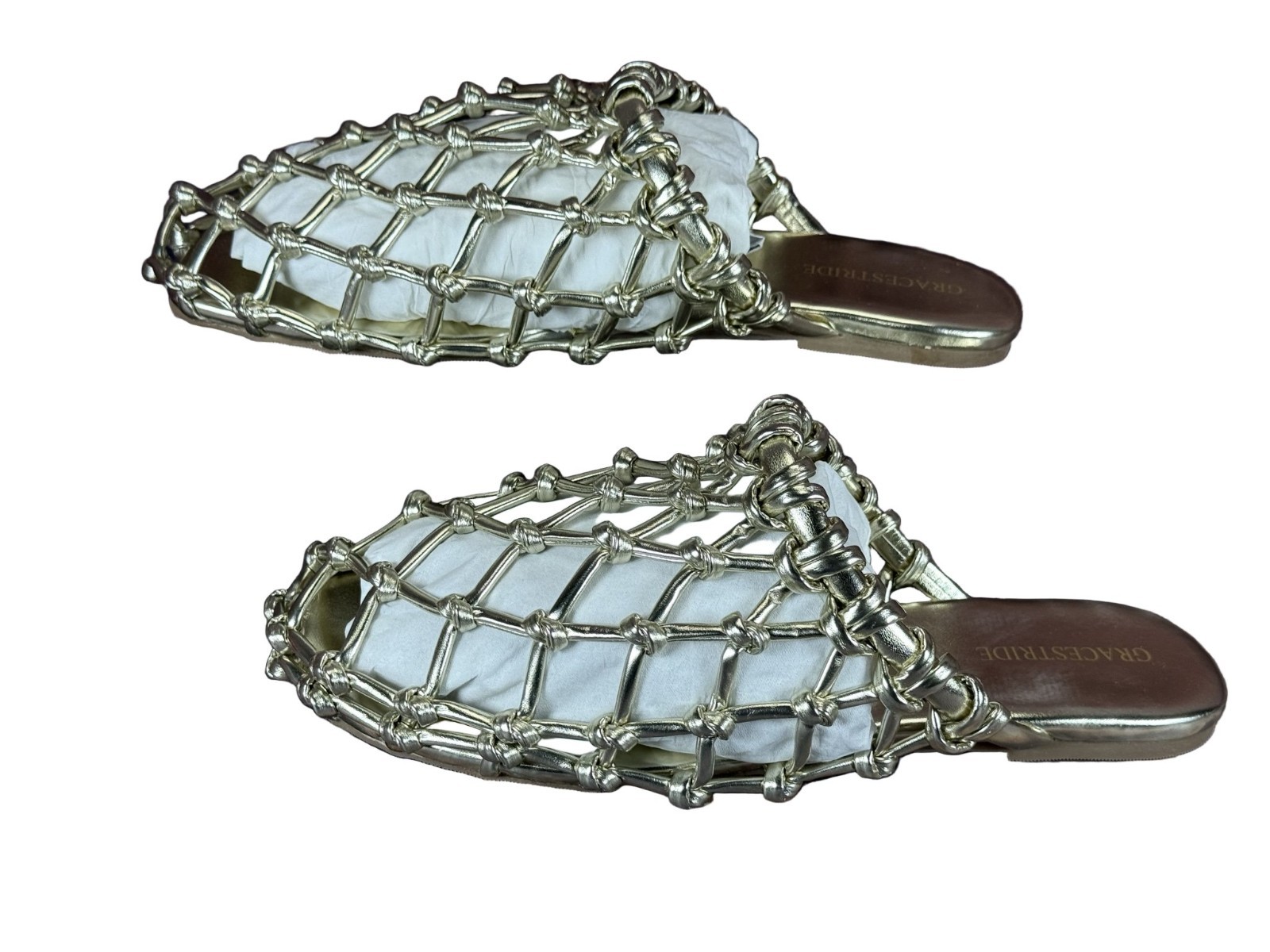 GRACESTRIDE Woven Net Slip On Sandals Women’s Gold Size 8.5 Mules