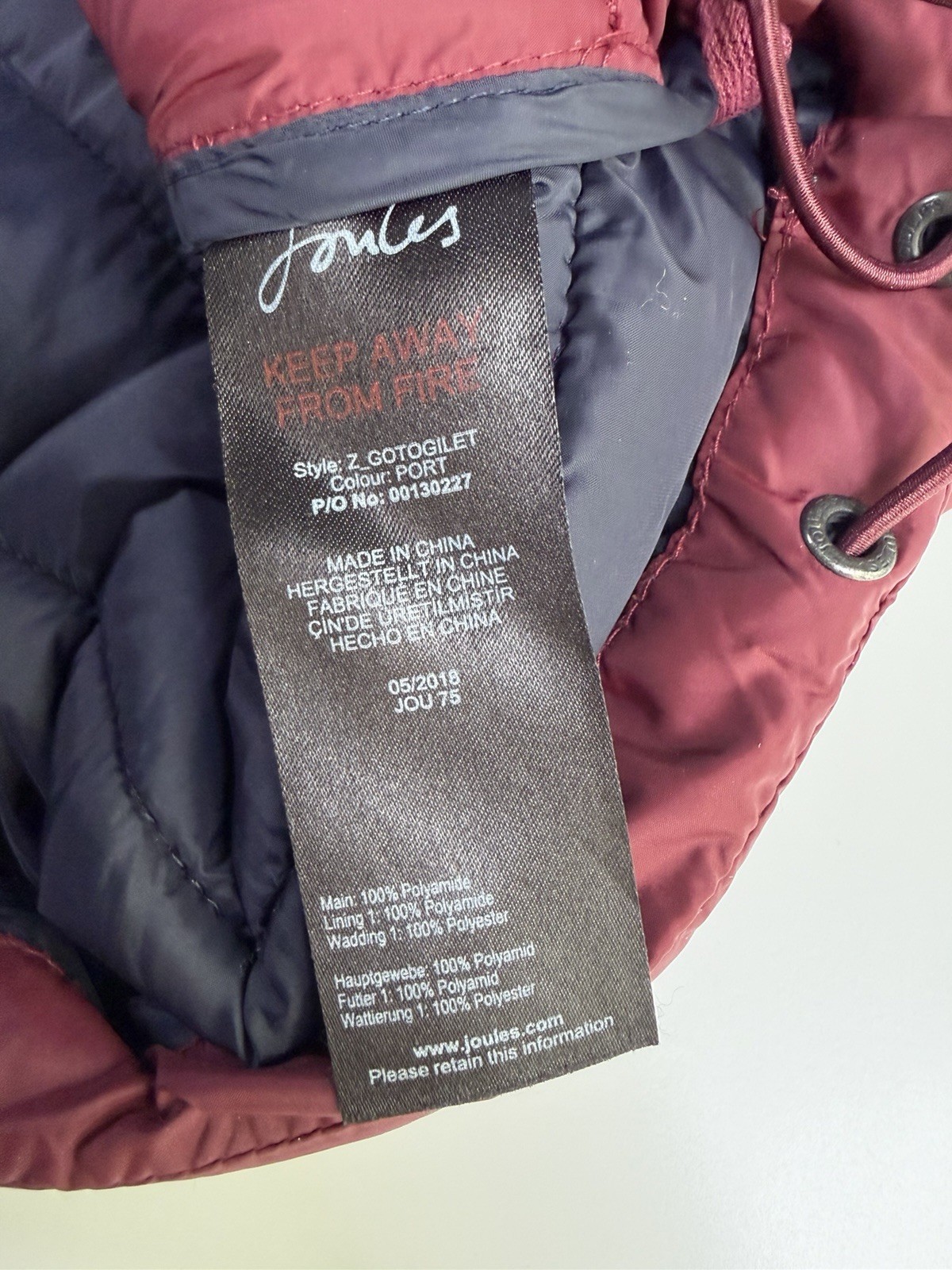 Joules Mens Puffer Gilet Jacket Burgundy Size XL, Hiking,walking, Quilted Warm.