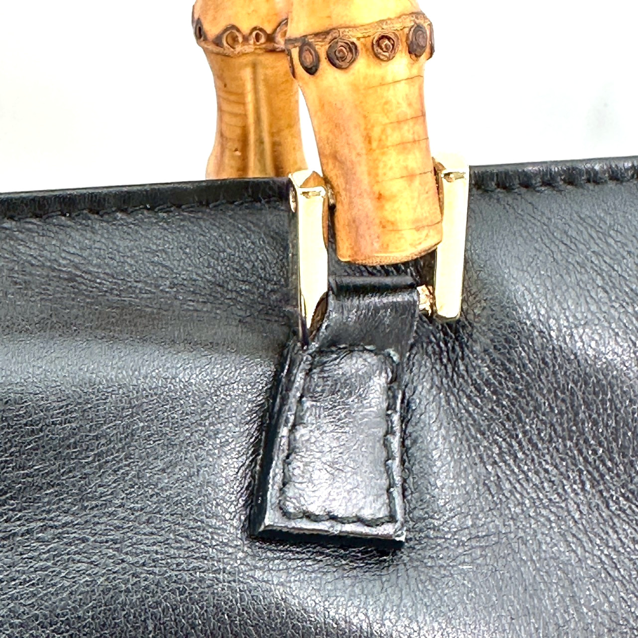 Vintage Gucci Bamboo Tote Bag Shoulder Bag Black Leather Authentic