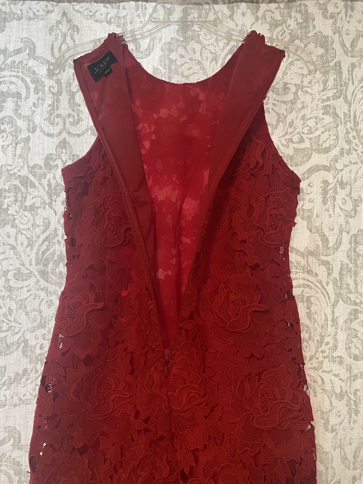J Crew Collection Classic Lace Overlay Formal Holiday Event Sheath Dress Red 4