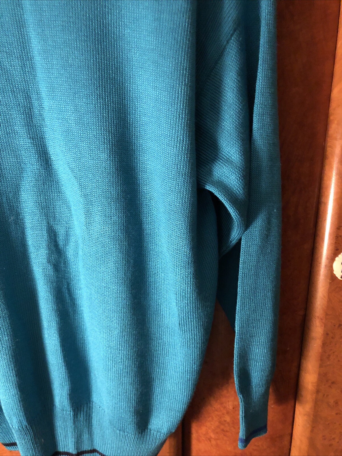 VINTAGE YARELL GREEN/BLUE/BLACK KNITTED JUMPER – SIZE 14 NEW WITHOUT TAGS