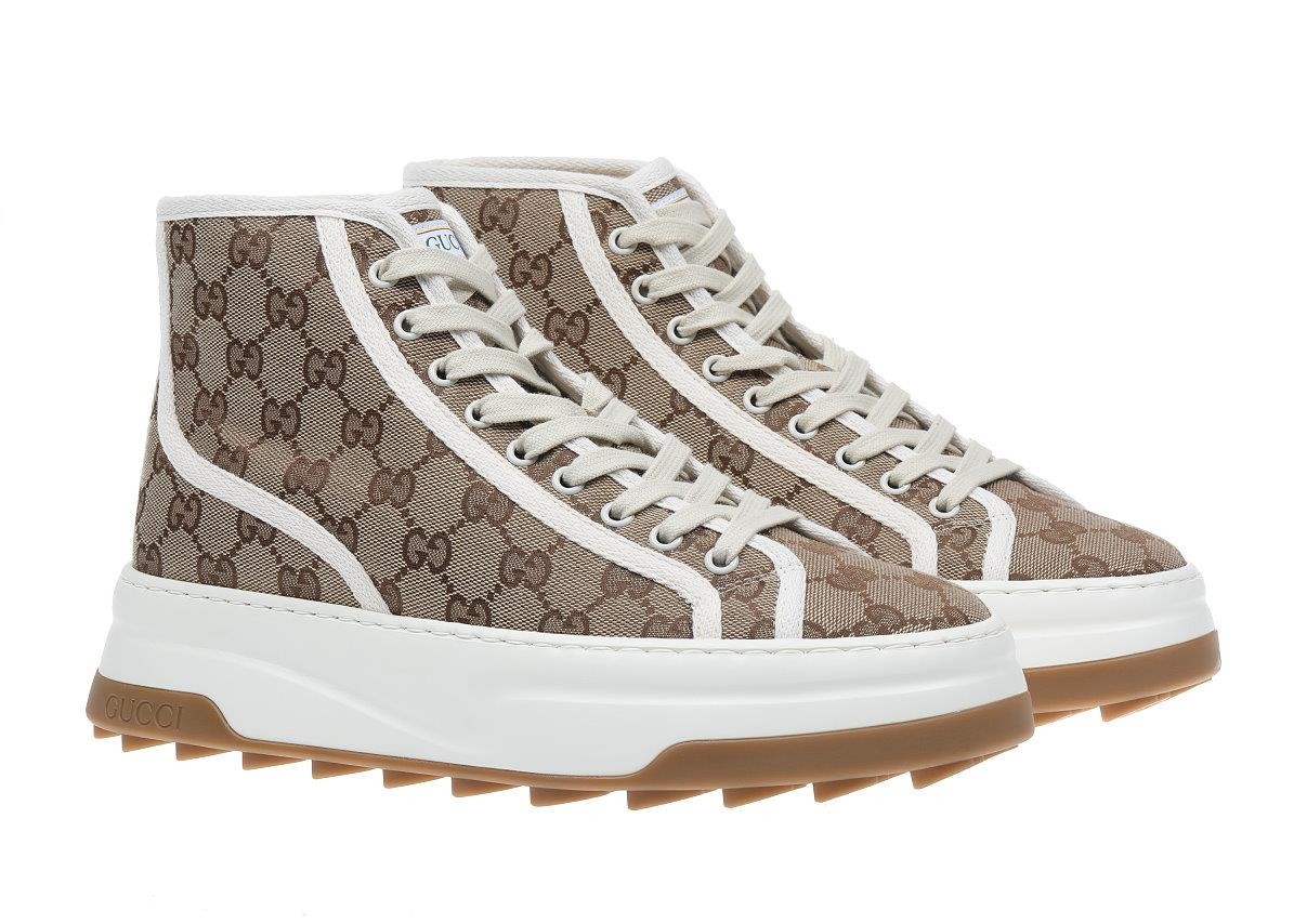 NEW GUCCI BEIGE EBONY CANVAS HIGH TOP SNEAKERS SHOES 6/US 6.5