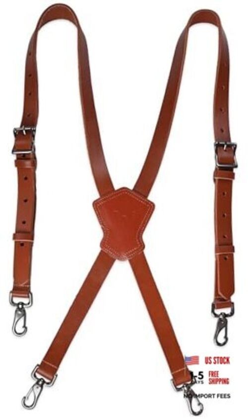 Top-Grain Buffalo Leather Suspenders, Vintage Suspenders, Brown Leather
