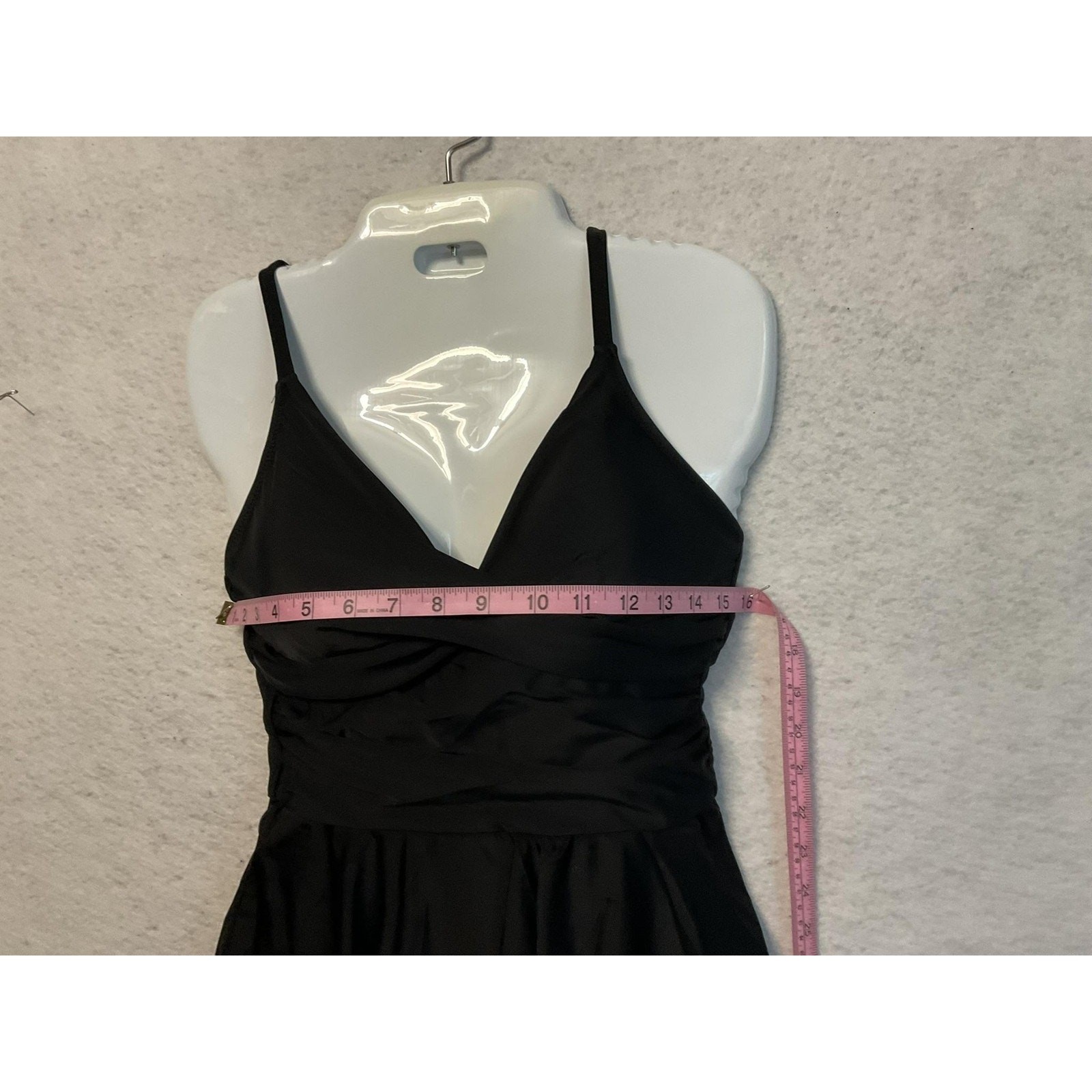 Shaperin Swimdress Womens Small Black Spaghetti Strap Skirted One Piece Swim
