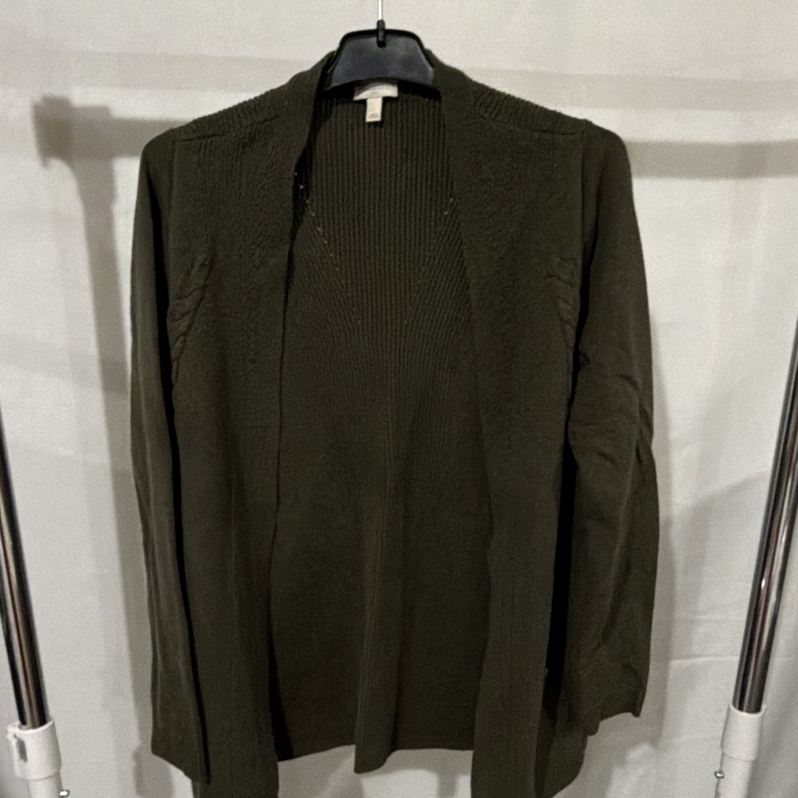 Talbots Women’s Green Cable-Knit Solid Open Front Cardigan Sweater L