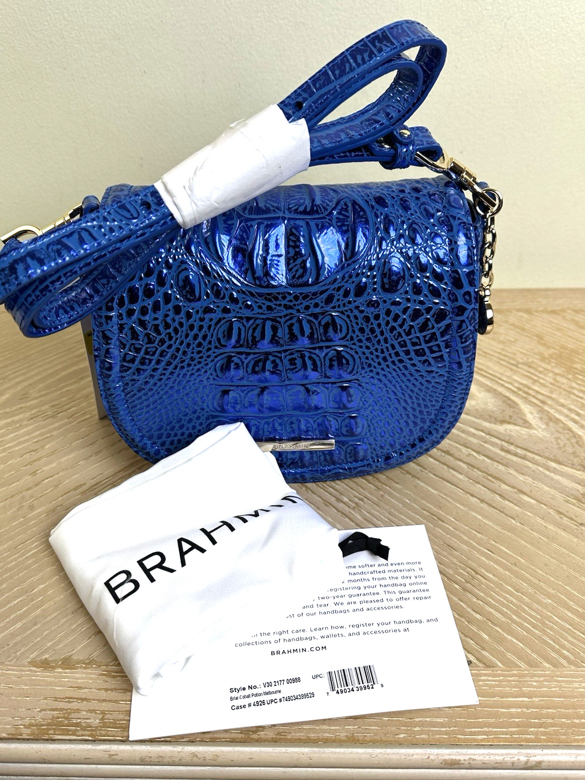 NWT BRAHMIN BRIAR COBALT POTION BLUE METALLIC LEATHER CROSSBODY SMALL HANDBAG