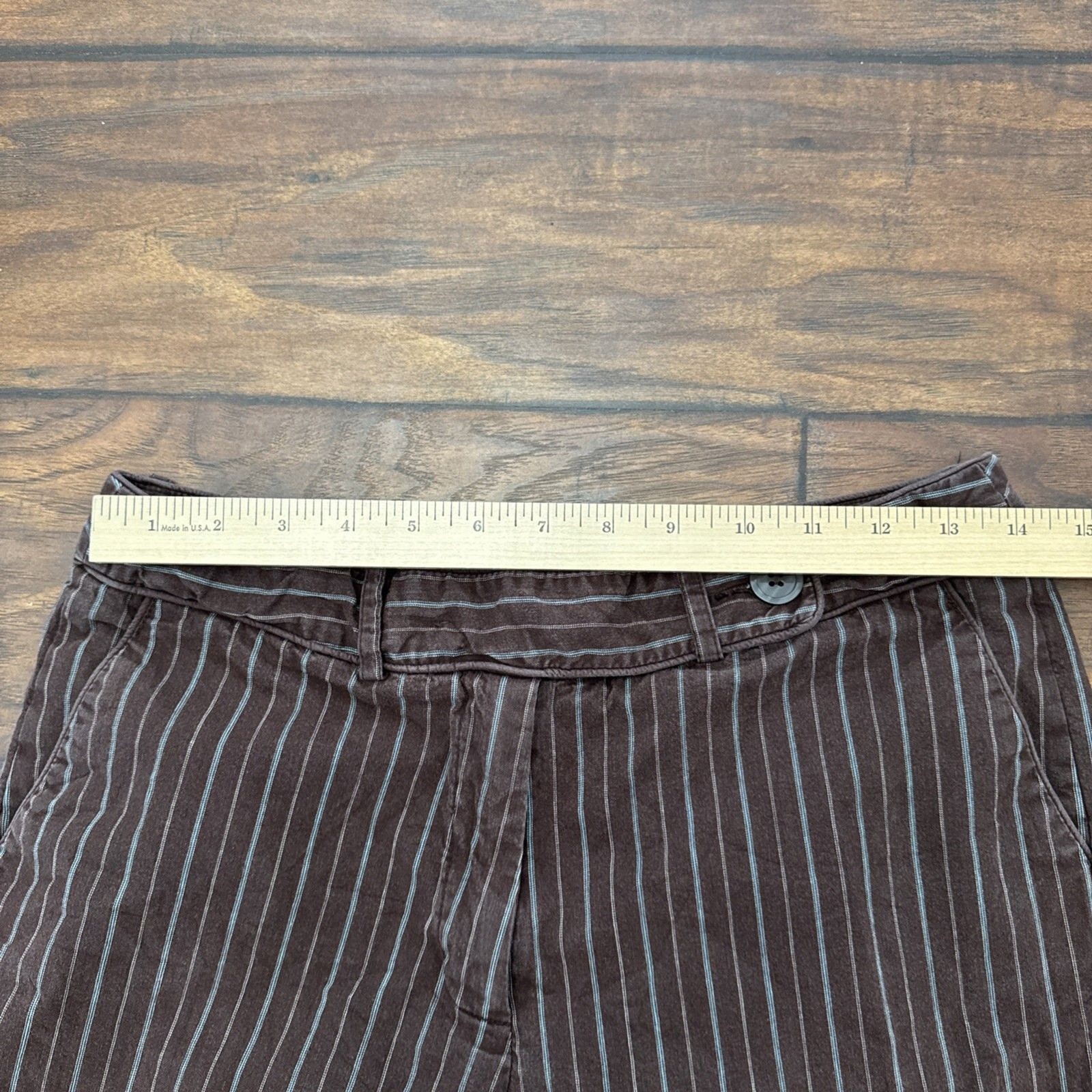 Talbots Women Pants 10 Petites Blue Striped Cotton Blend Straight Leg Capri Fit