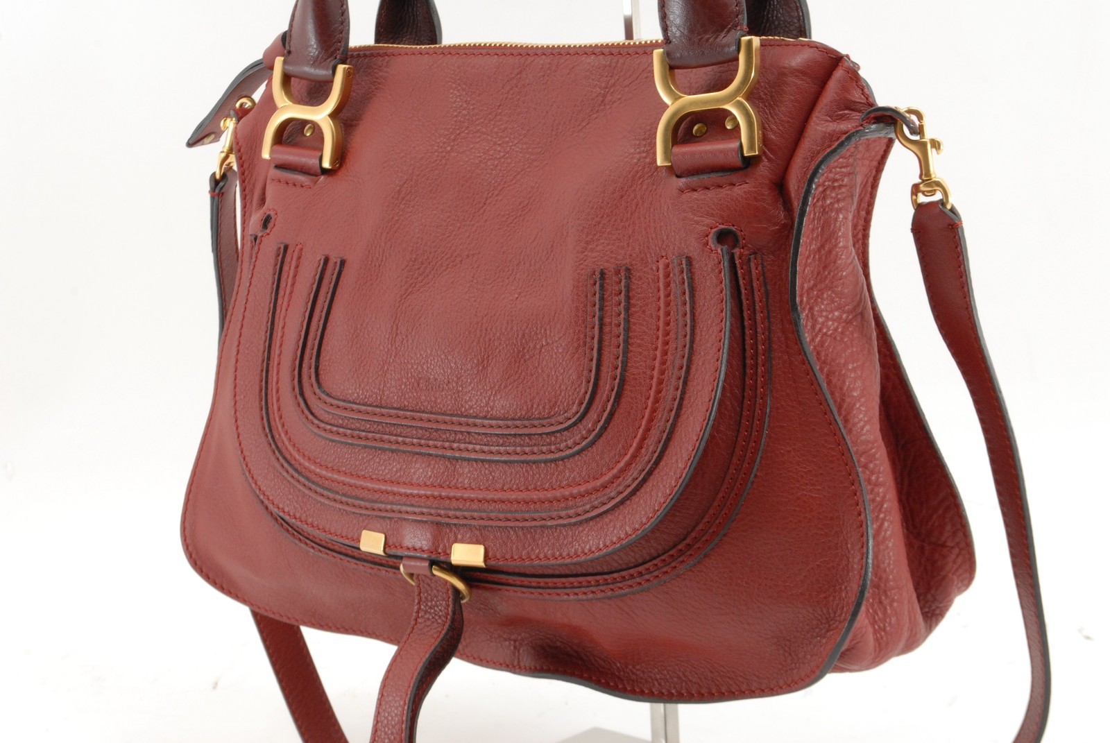 Chloe Marcie Shoulder Hand Bag Leather Red