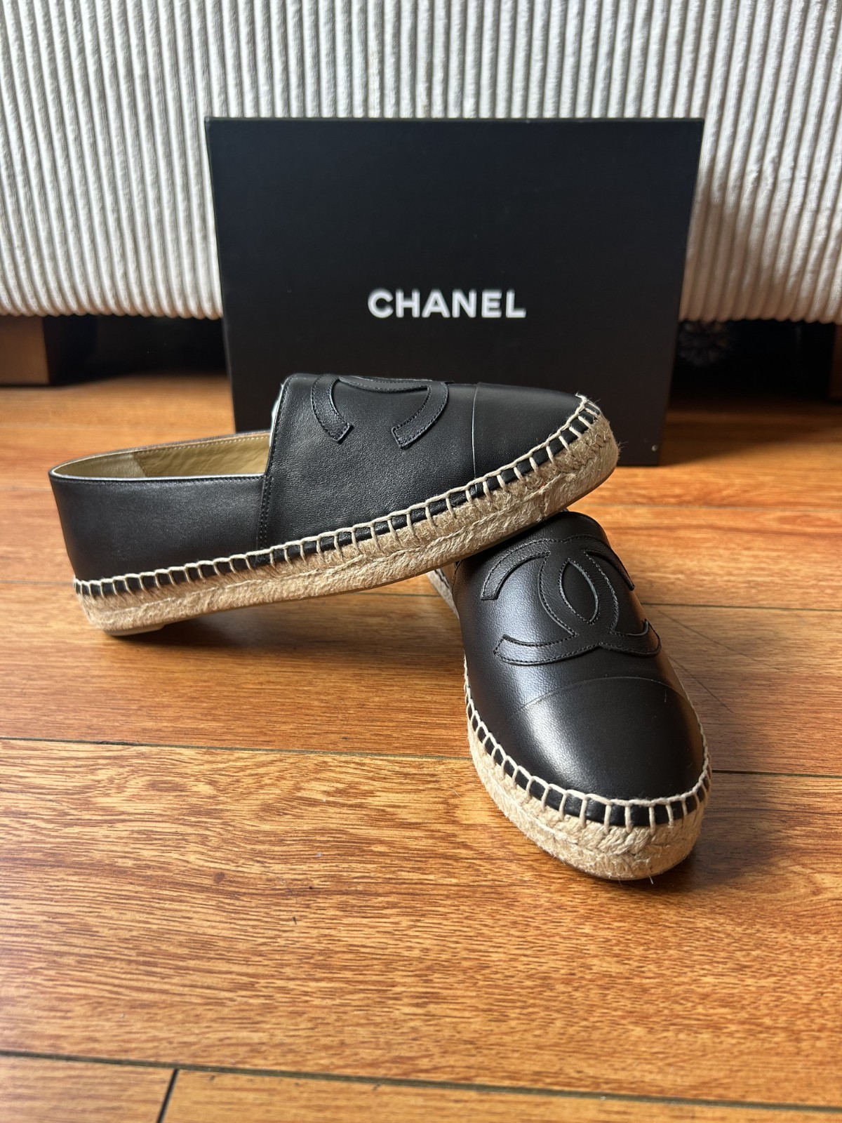 Chanel CC Logo Slip on Espadrilles in Black EU 37 US 7