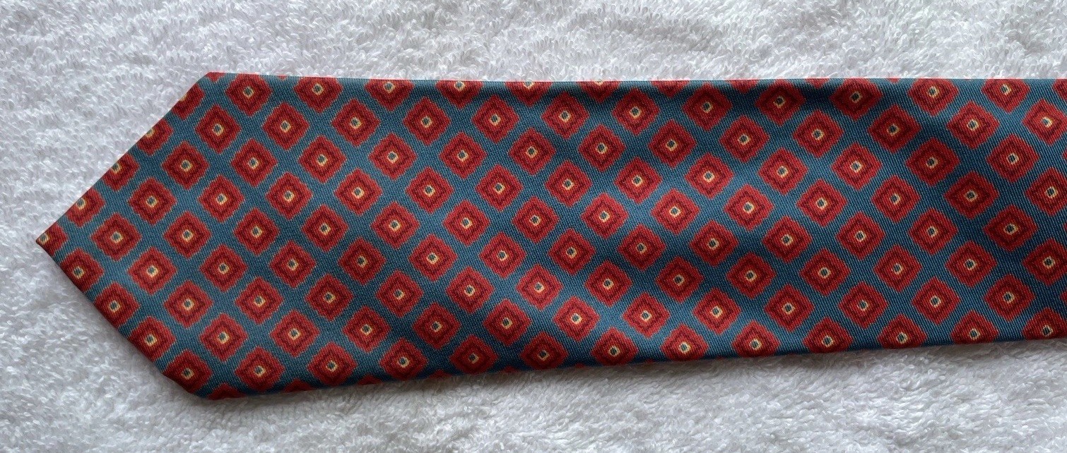 Rhodia Men’s Woven Acetate Tie Blue Red Yellow Geometric Pattern