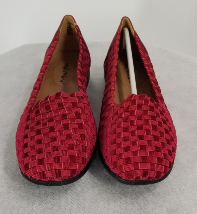 Comfortview Size 7 Wide 7W Bethany Stretch Woven Slip On Shoe Crimson Red Flats