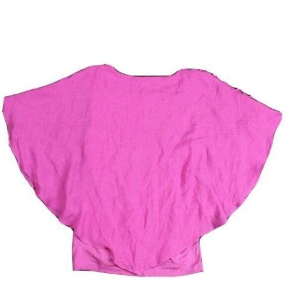 Womens Pink Gauzy Boho Top Batwing Petite Small Casual Crew Neck Party Summer