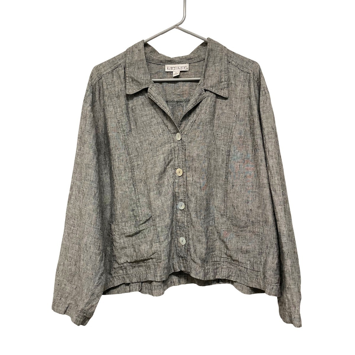 Karen Kane Linen Womens Charcoal Grey Button Front Lagenlook Layering Top Jacket