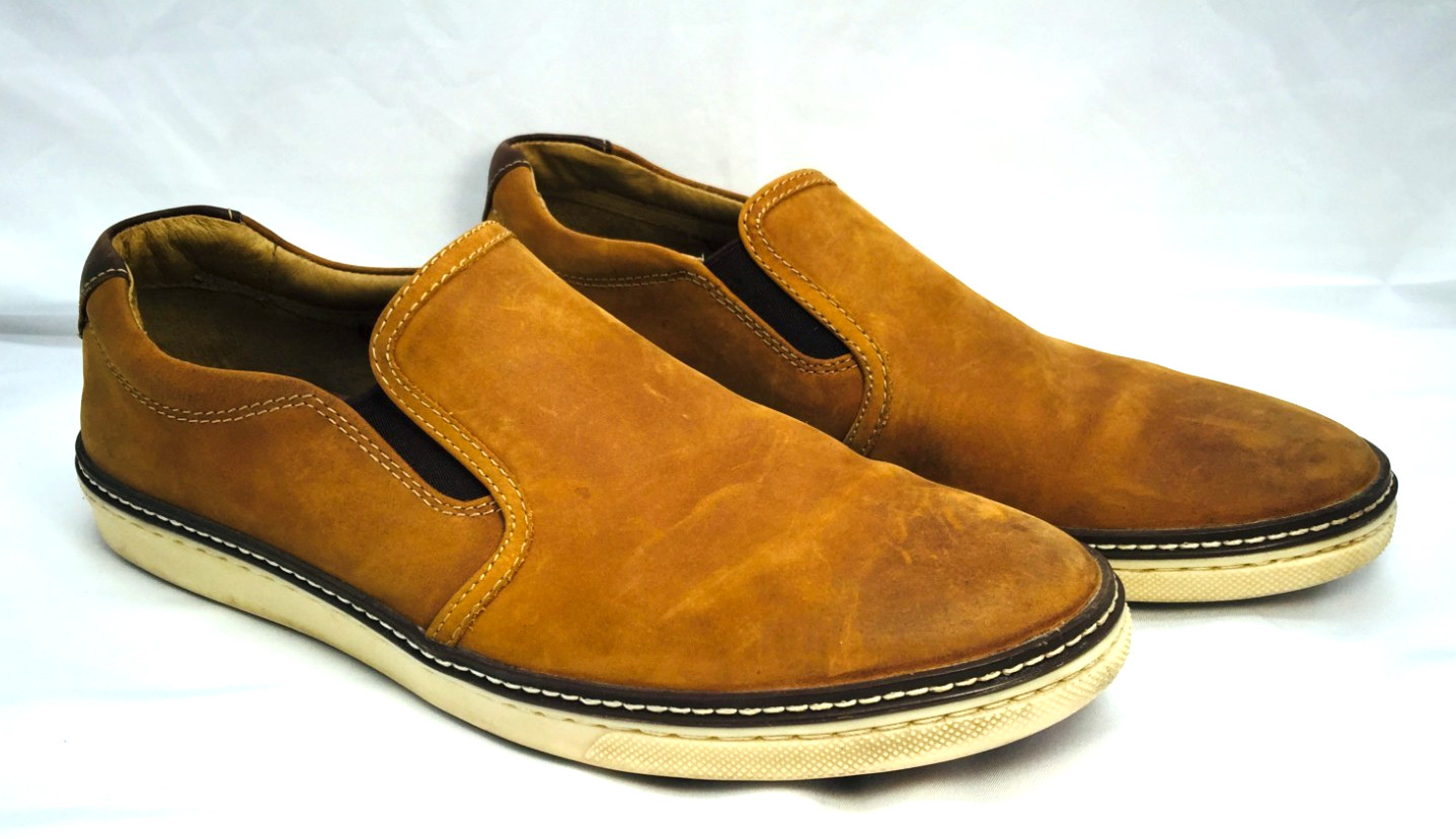 J&M Johnston Murphy McGuffey Lt Tan Slip-On Loafers Suede Nubuck Shoes Mens 10M
