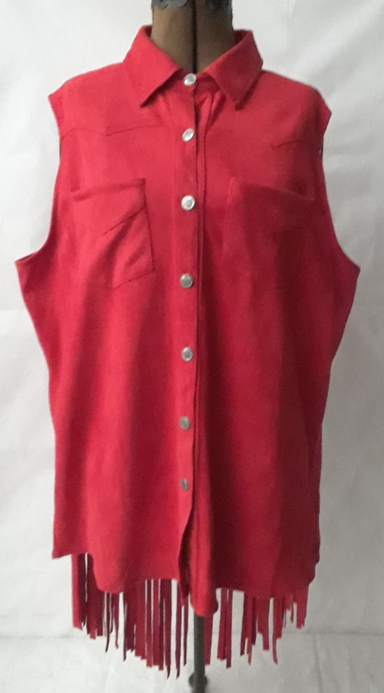L&B Lucky & Blessed Red Fringe Button Sleeveless Top Western Style Small NWT