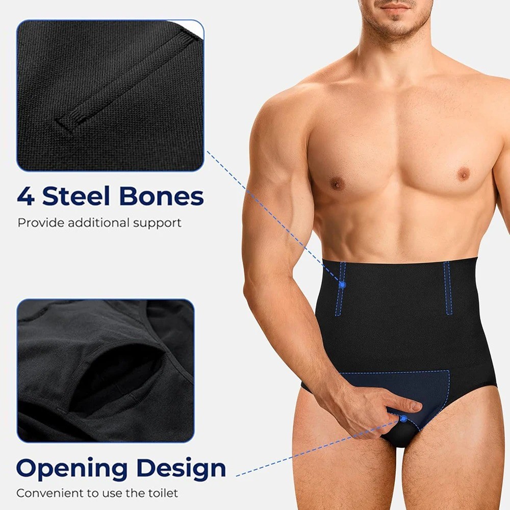 Men High Waist Brief Shapewear Tummy Control Butt Lifter Shorts Slim Body Shaper