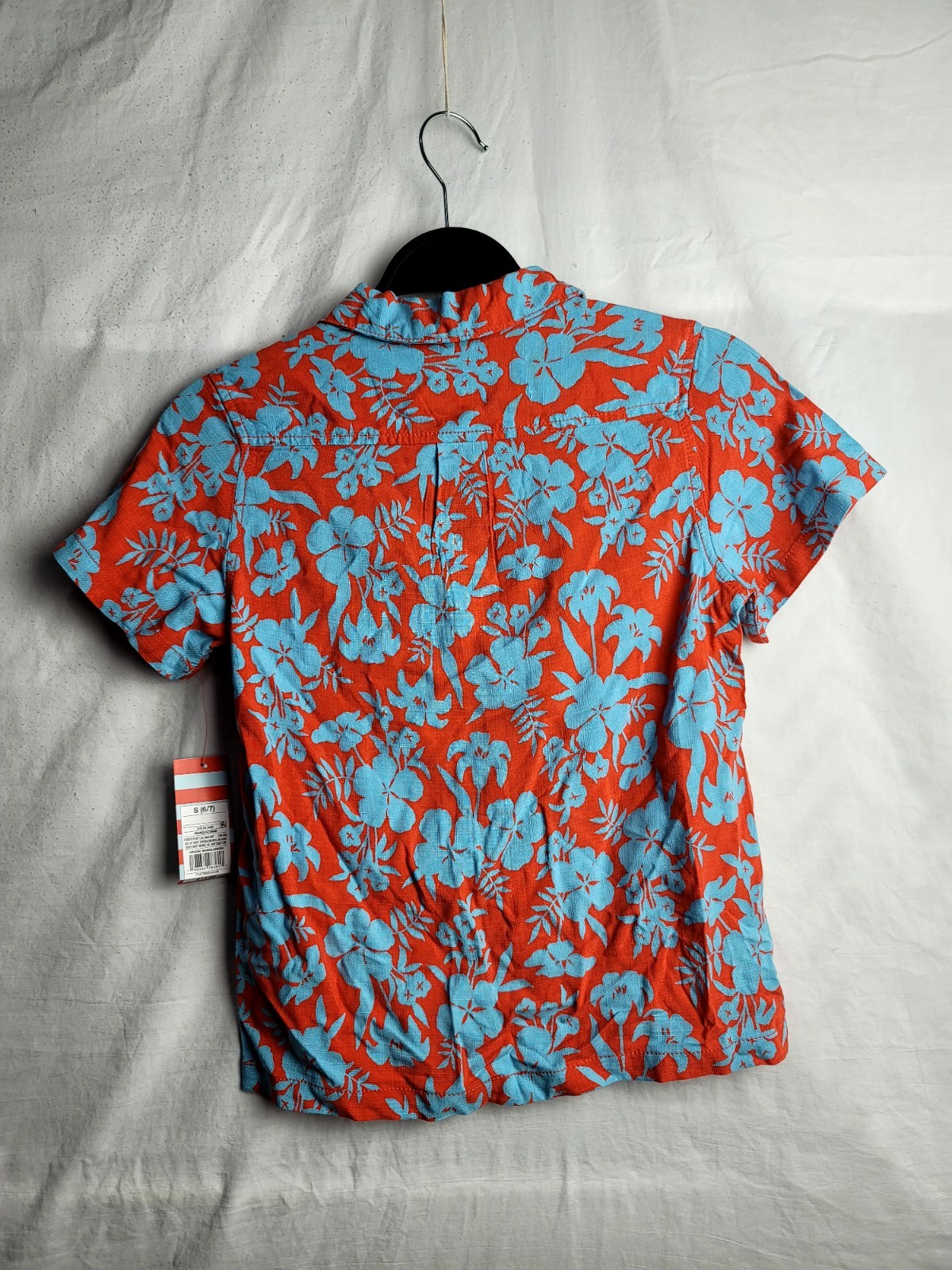 Cat & Jack Boys Floral Hawaiian Button-Up Shirt Orange/Blue S (6/7) Collared