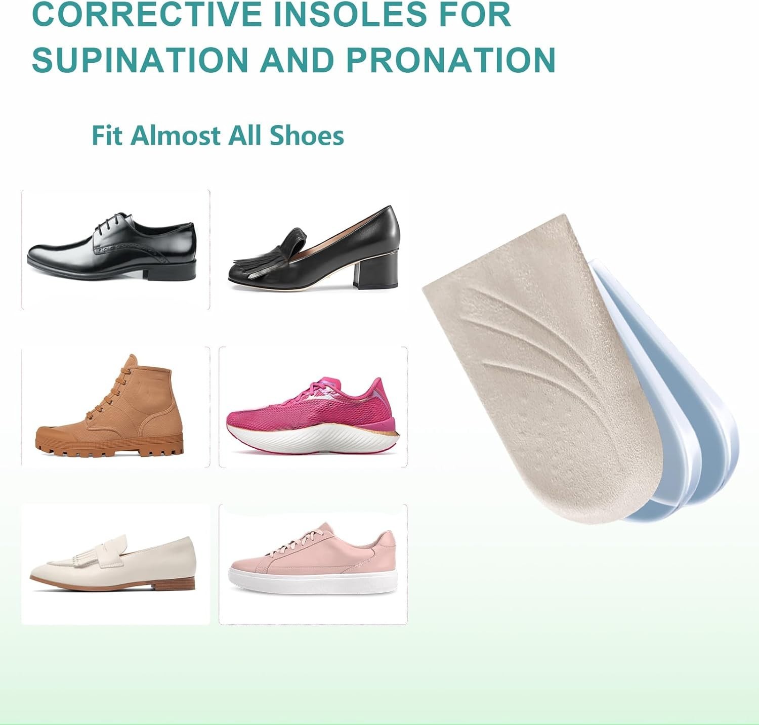 Corrective Insoles for Supination and Pronation, 3 Layers Adjustable Supination
