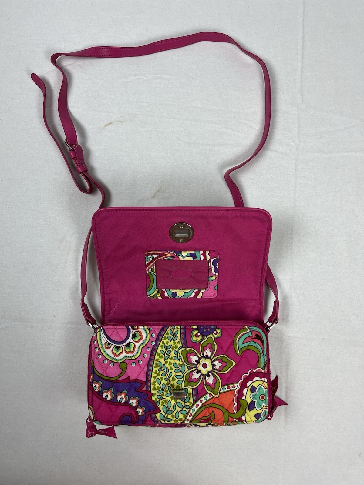 Vera Bradley Floral Pink Multicolor Crossbody Organizer Bag Zip/Turn Lock