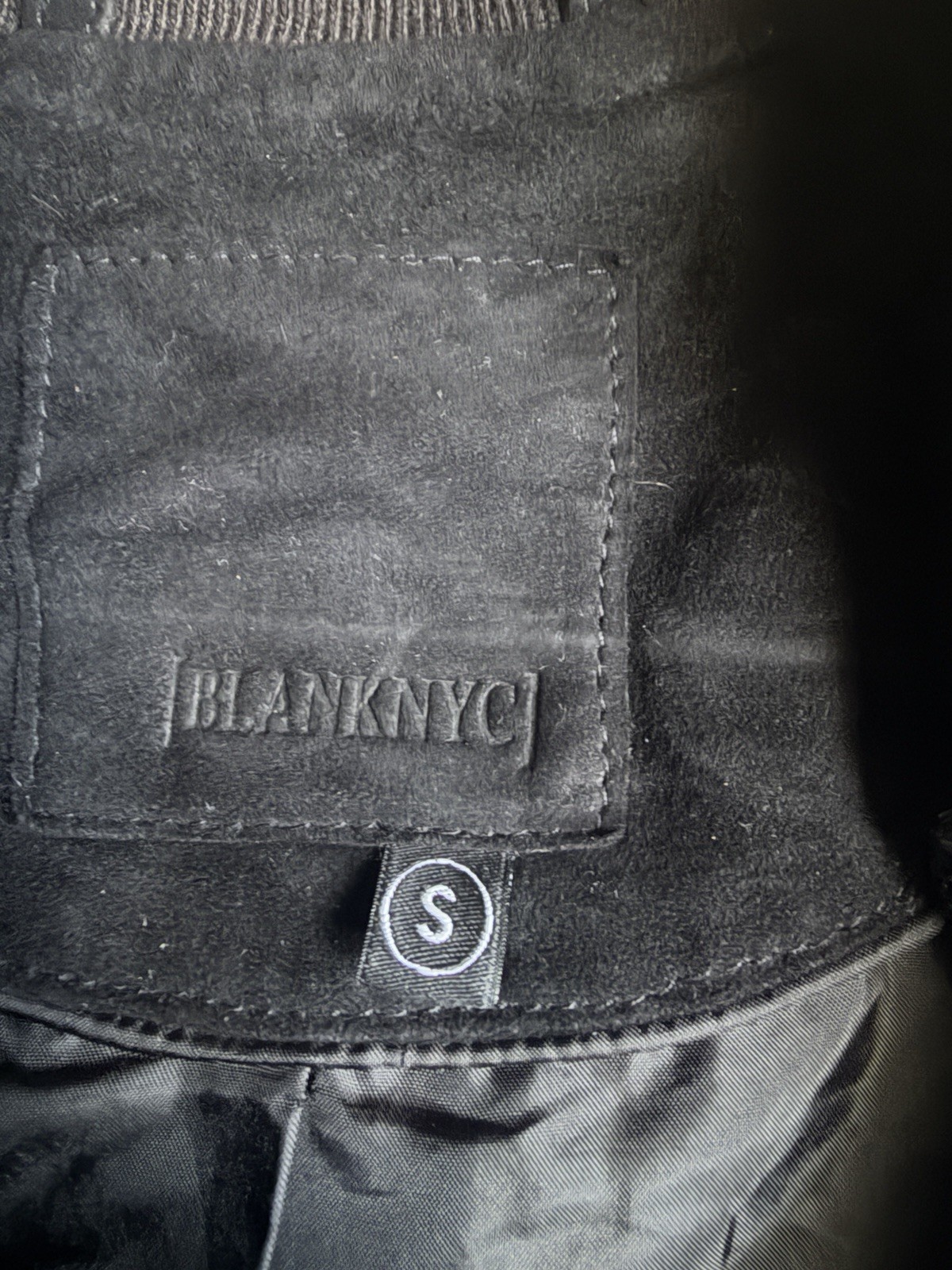 BLANKNYC Men’s Black Leather Bomber Jacket S Full Zip Pockets Lined