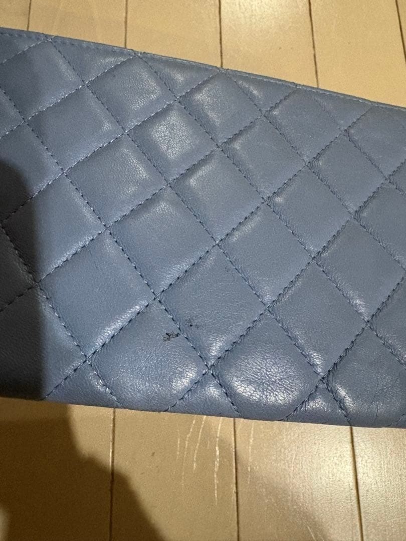 CHANEL Blue Lambskin Matelasse Pouch Bag Coco Mark Authentic Handbag