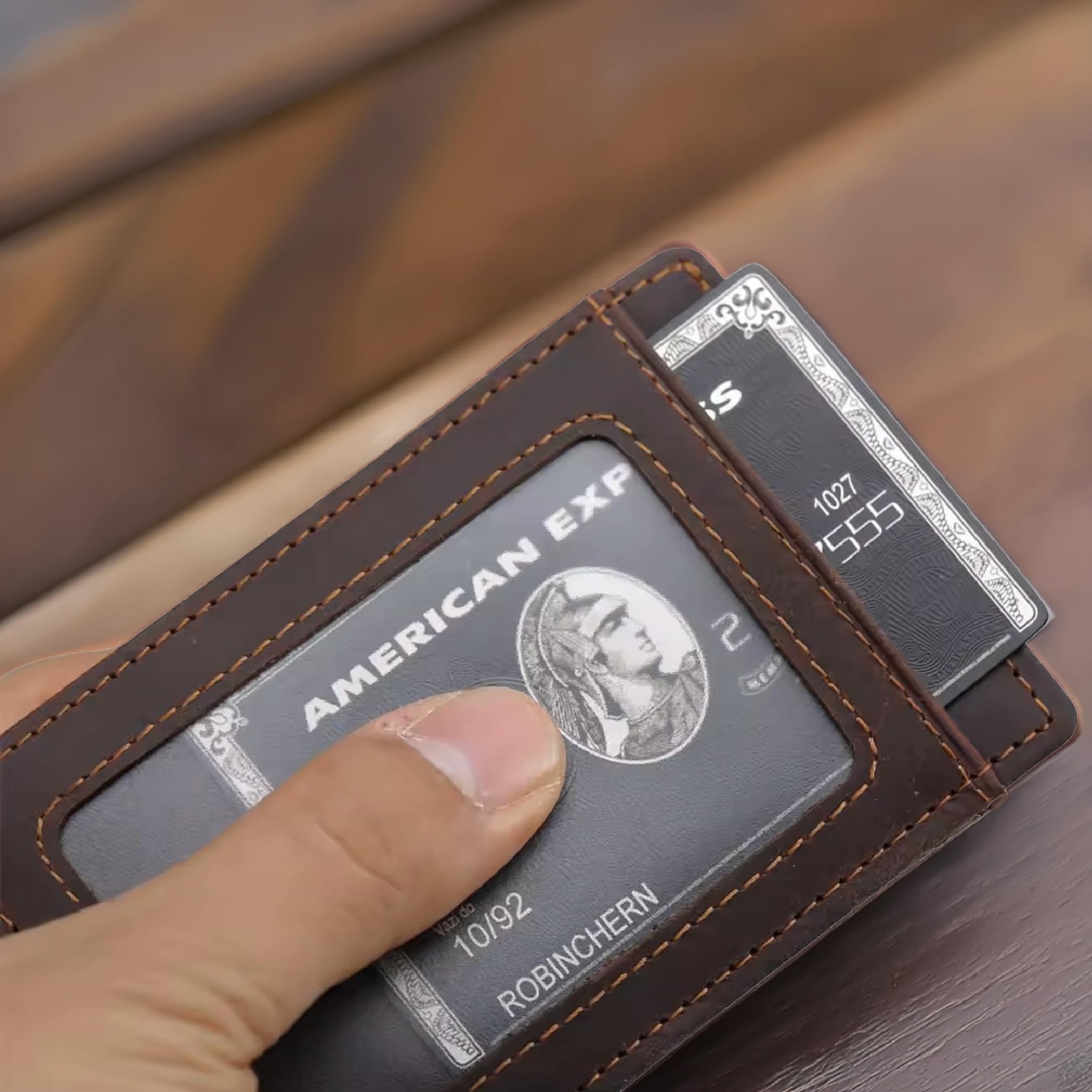 Personalized Leather Magnetic 4.3″ x 3.34″ x 0.23″, Dark Brown, Black