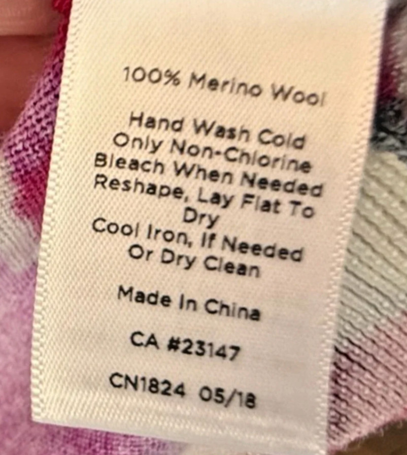 TALBOTS Pure Merino Wool Sweater ABSTRACT FLORAL Pink Purple Gray Beige SIZE M